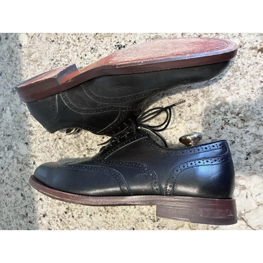 Johnston & Murphy Clayton Wingtip Men Leather Brogue Shoes Black Oxford 9W